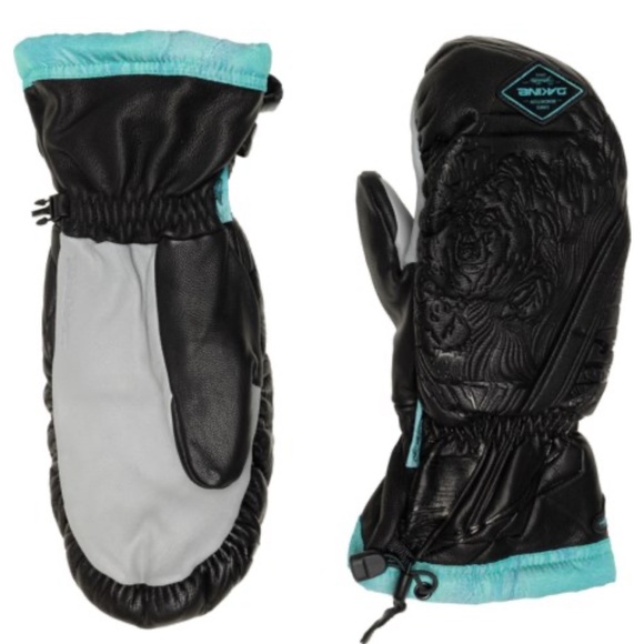 DaKine Men's Small Team Voyager PrimaLoft® Ski Mittens Leather NWT Black Teal